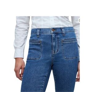 Madewell Mid Rise Kick Out Curvy Blue Med Wash Jeans Stretchy Distressed Sz 33